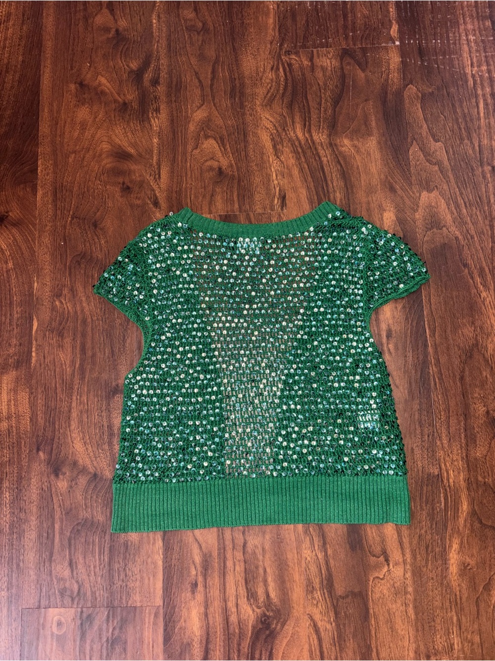 BCBGMaxAzria Green Open-Knit Short Sleeve Sweater - Picture 3 of 6